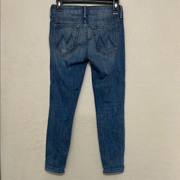 Mother The Looker Crop Blue Distressed Ripped Jeans Whole Lotta Trouble - Picture 7 of 13